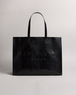Black Ted Baker Allicon Mock Croc Icon Tote Bag Icon Bags & Signature Bags | ZWOESVF-67