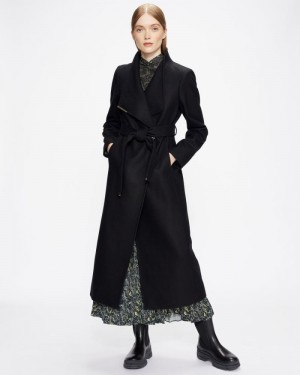 Black Ted Baker Rosell Long Length Wool Wrap Coat Coats & Jackets | ZMLPJUF-57