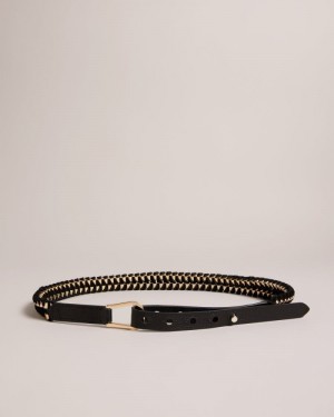 Black Ted Baker Sheema Chain Woven Equestrian Belt Belts | HRCATKQ-94