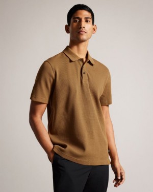 Camel Ted Baker Bute Short Sleeve Regular Fit Textured Polo Shirt Polo Shirts | KLVPCIO-54