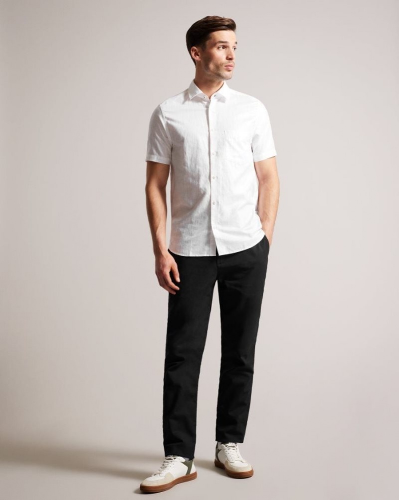 Ted Baker Shirts Factory Store - White Mens Kingfrd Short Sleeve Linen ...