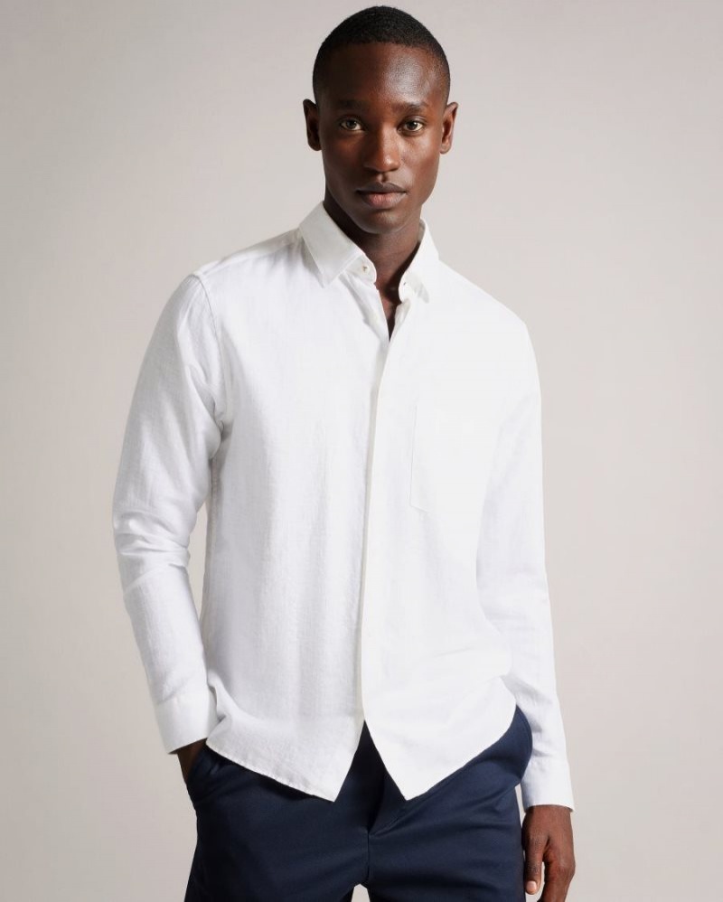 Ted Baker Shirts Order Online - White Mens Kingwel Long Sleeve Linen ...